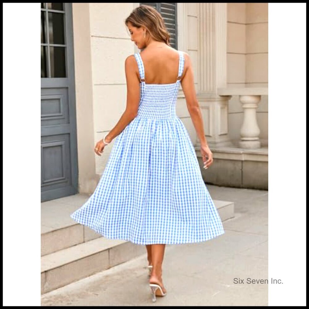 Corset Midi Dress Flowy Square Neck Sleeveless Lace Wedding Guest with Pockets - Picture 4 of 7